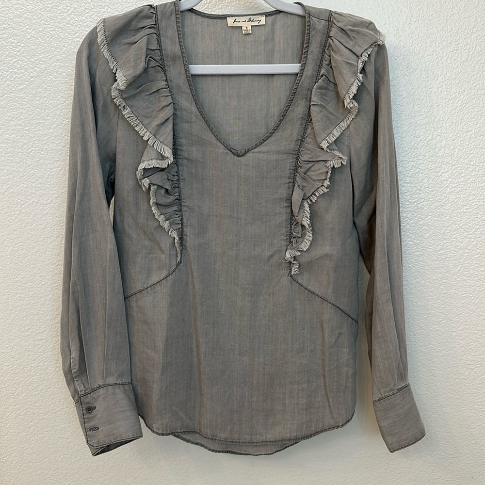 Grey denim ruffle long sleeve
